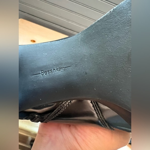 Black Bershka boots Women’s Block Heels Platform Patent Ankle Combat Boots - Picture 11 of 14